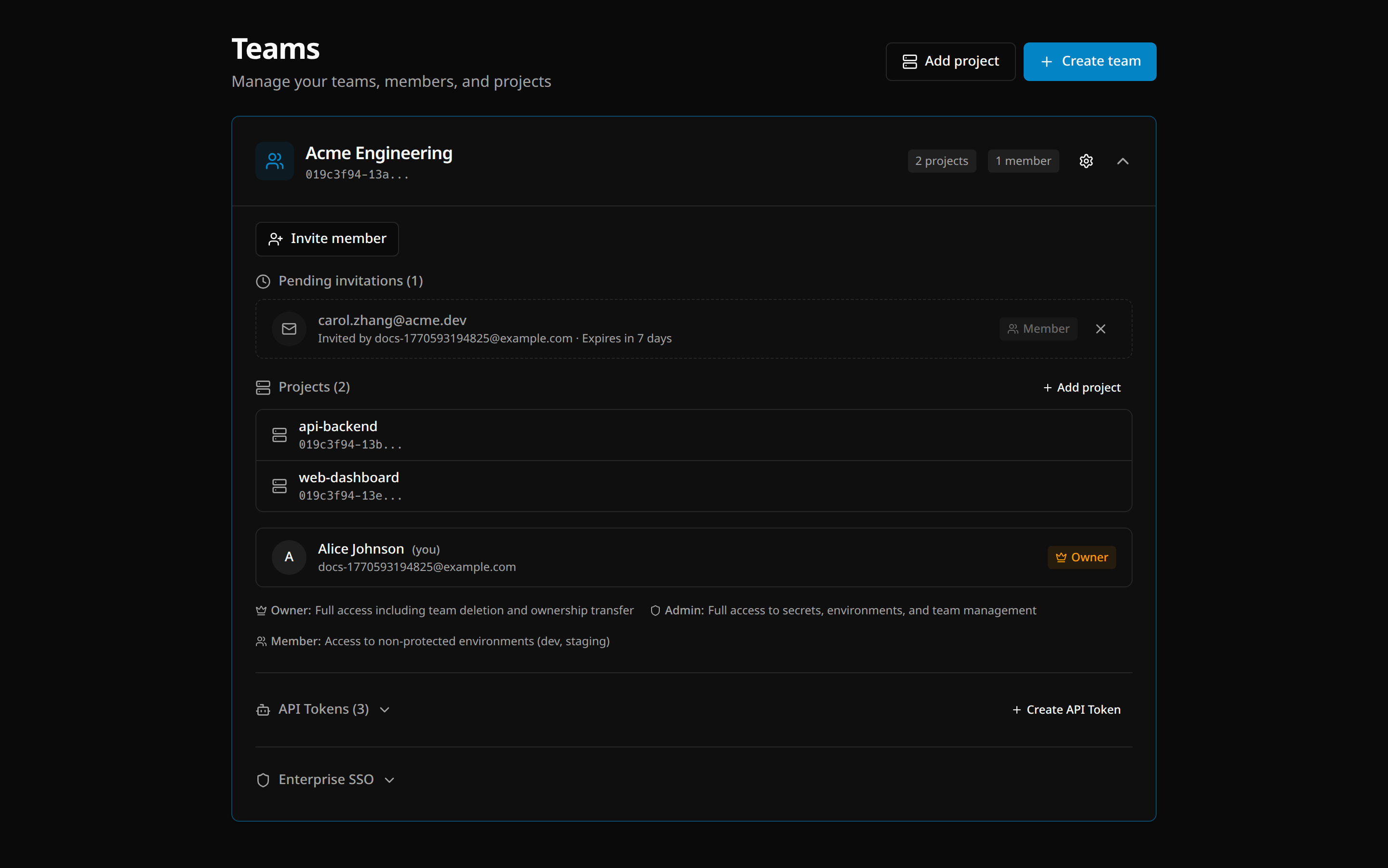 Teams page